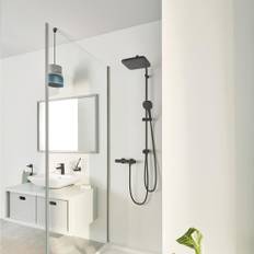 Grohe QuickFix Vitalio Comfort 250 Flex Duschsystem mit Umstellung, Kopfbrause eckig, schwarz matt