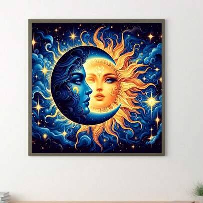12x12 tums 5D diamantmålningsset, sol- och månekonstmålningsset, nybörjarvänligt DIY-diamantmosaikkonstverk, present till vuxna och väggdekor för hemm - Multifärgad (40*40[utan ram],50*50[utan ram],30*30 [utan ram],60*60[utan ram],70*70[utan ram])