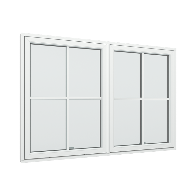 Topstyret vindue 2 fags med 2x2 glasfelter.