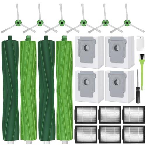RUKHOOL Tillbehör till iRobot Roomba i1 i3 i4 i5+ i6+ i7+ i8+ j5+ j6+ j7 j7+ j8+ j9+ E5 E6 E7 tillbehörsset reservdelar 4 dammpåsar, 4 huvudborste, 6 sidoborstar, 6 filter 1 rengöringsborste