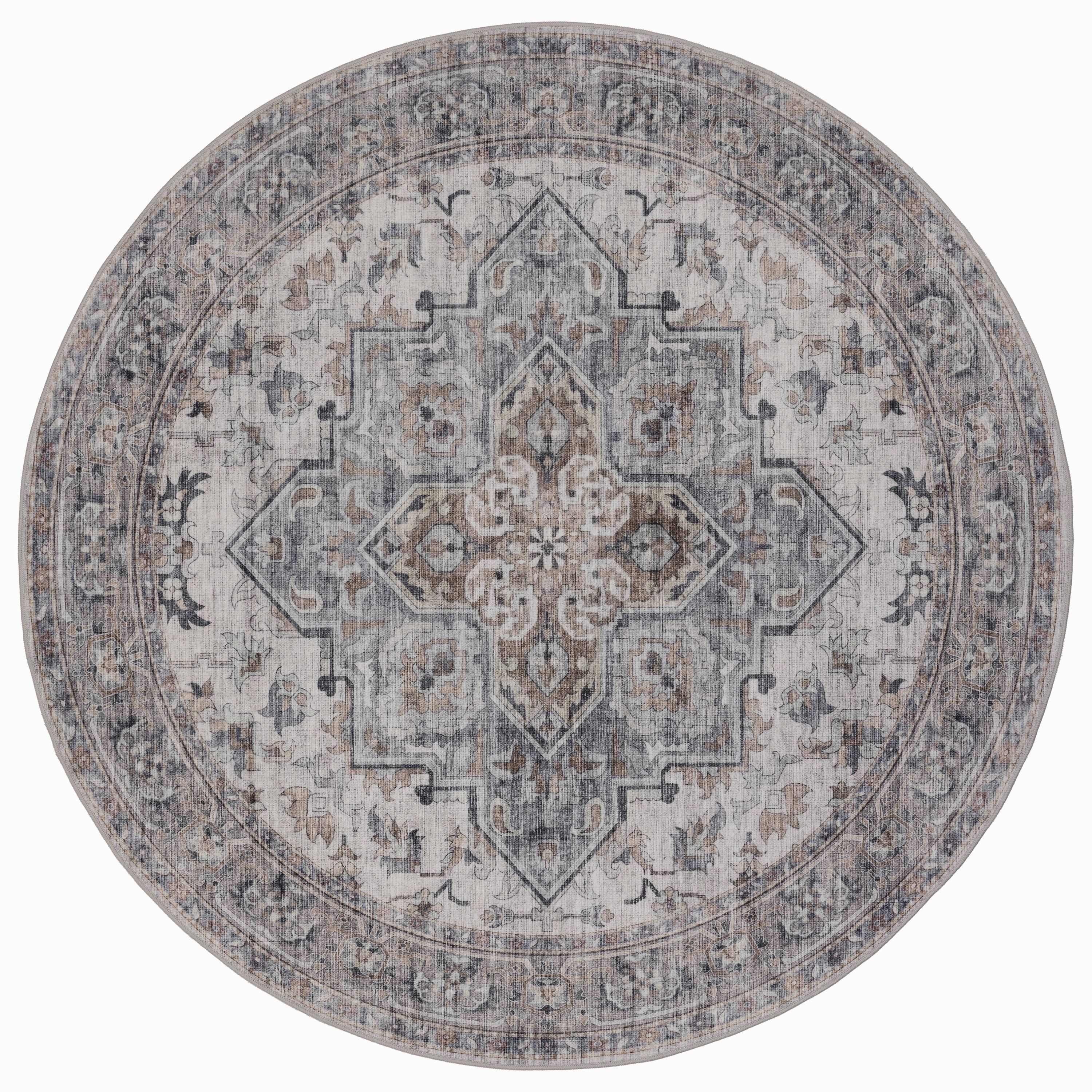 INKA Vintage-Oriental beige rundt kortluvet tæppe - 120 x 120 cm