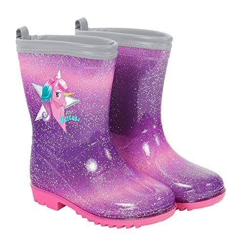 Regnstövlar Flicka Enhörning Violett Rosa - Stövlar Barn Vattentäta med Anti Slip Yttersula - Gummistövlar Reflekterande Detaljer PVC Material för Små Flickor - 5 Storlek PERLETTI KIDS (Violett, 28)