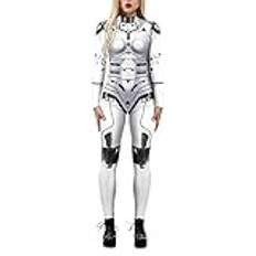Damer halloween karneval kostym 3D skelett ros långärmad overall helkroppsdräkt cosplay bodysuit flickor ståkrage rygg dragkedja kläder bodycon