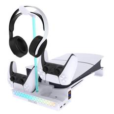 PGTECH Multifunktionel PS5 Slim stander med plads til to PS5 controllere samt headphones