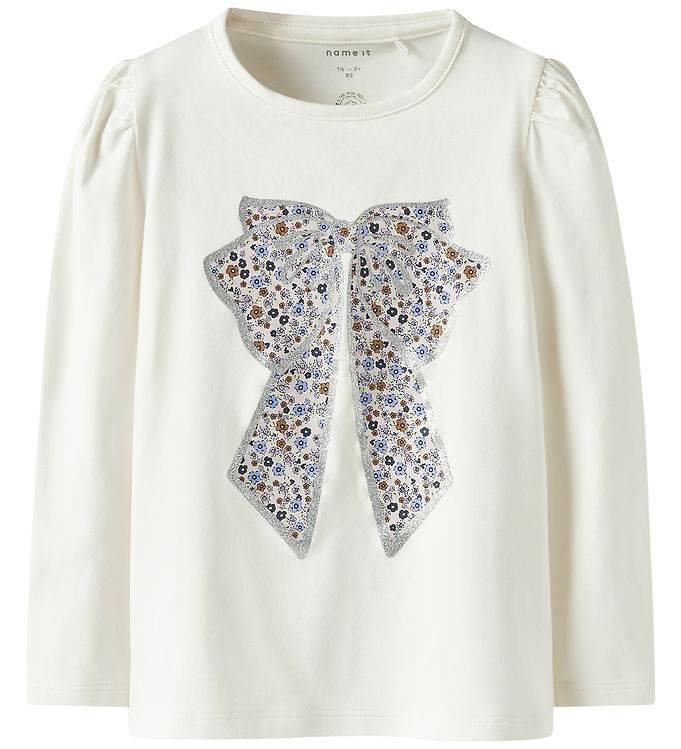 Name It Bluse - NmfTally - Cloud Dancer m. Print - Name It - 4 år (104) - Bluse