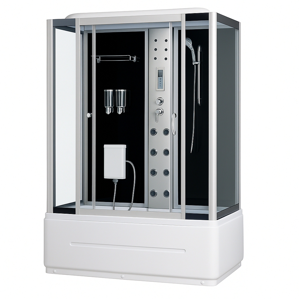 Duschkabin 135×85x215 cm   Svart bakglas & massagefunktion   Nox