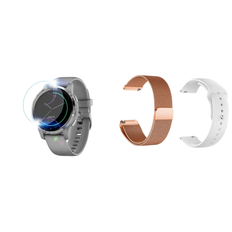 Garmin Vivoactive 4S Beskyttelsesfilm, Sportina Hvid Silikone Rem & Cuneo Rosa Rem