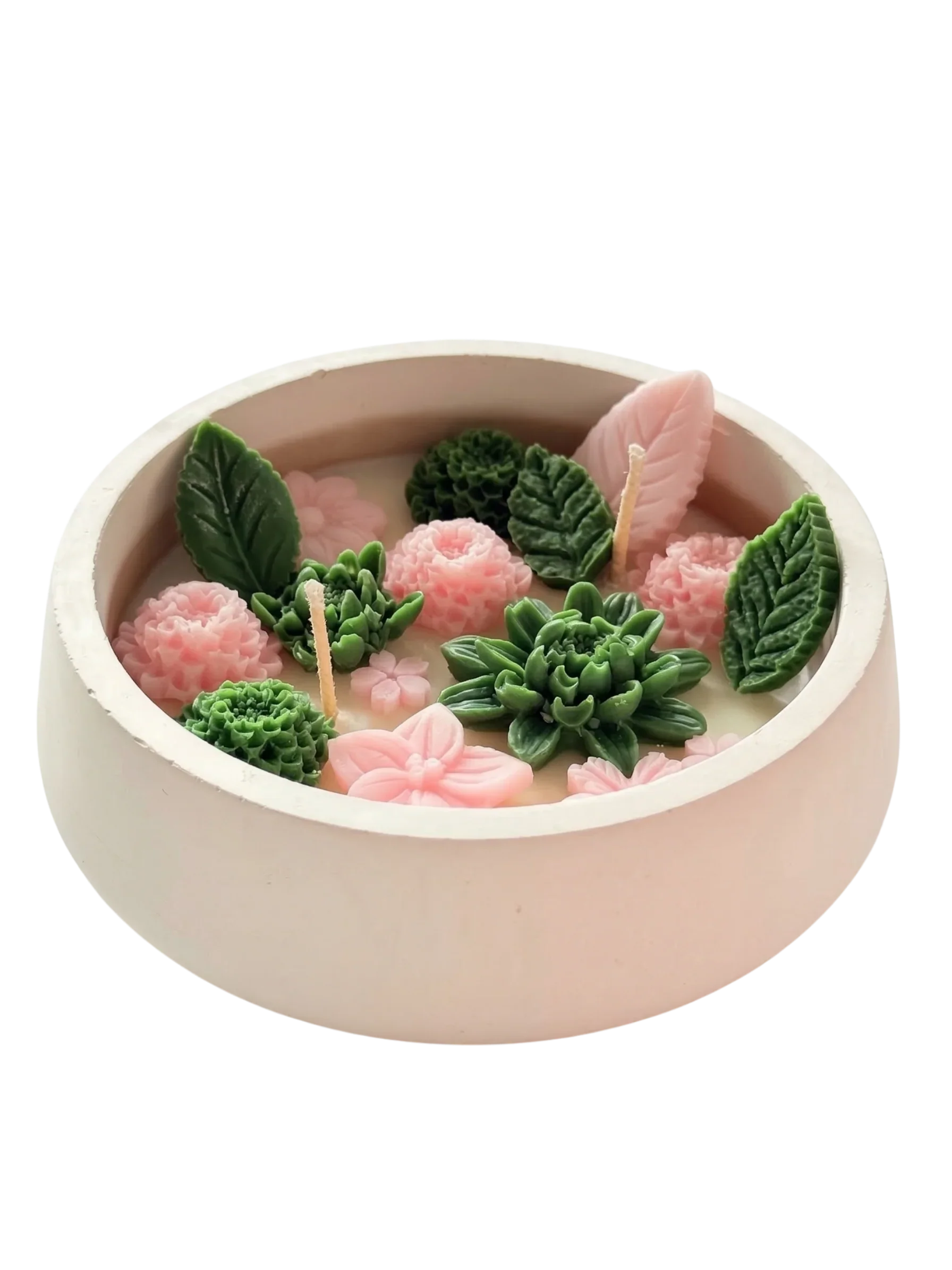 The Tiny Oasis" 3D Succulent & Pink Blossom Bowl Candle - Peachy Ylang&Vanilla