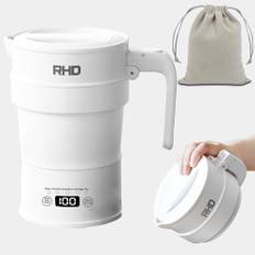 Hopfällbar vattenkokare för resan,smart vattenkokare för camping,0,7 liter bärbar vattenkokare med multifunktionspanel,bas i 316 rostfritt stål,varmhållningsfunktion och fördröjd start,1000 Watt,vit