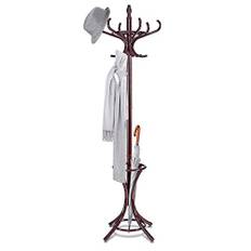 COSTWAY Klädhängare med paraplyställ, 184 cm, jackställ med 12 krokar, klädställ av trä, garderob, stående garderob för hall, vardagsrum och sovrum (brun)