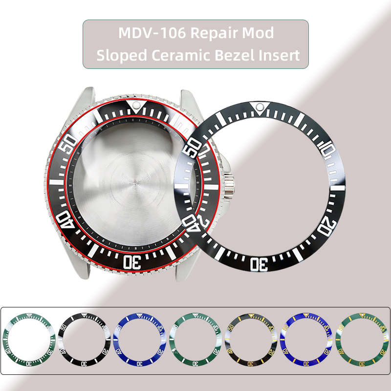 For CASIO MDV-106 Sloped Ceramic Bezel Insert 12H Pearl-Marker MDV106 Duro/Marlin Dive Watch 41x32.8mm Upgrade Insert Repair Mod