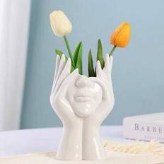 Vit & svart vas med ansikte i harts, vas med halv byst för kvinnor, bohemisk minimalistisk inredning, modern nordisk blomvas, lämplig för hemmet, vard - 1 liten vas (svart,Vit,Svartvitt,vit svart)
