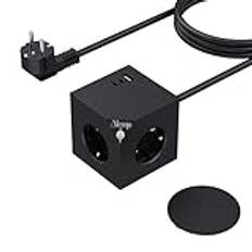 PD20W strömuttagskub med 3 USB, magnetisk bas kub flera uttag, 6-i-1 grenuttag med strömbrytare, 3680 W/16 A strömkub vägguttag uttagsadapter för kontor, hem, svart