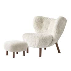 &Tradition Little Petra VB1 Lounge Chair & Puff ATD1 Oiled Walnut & Sheepskin Moonlight 17mm