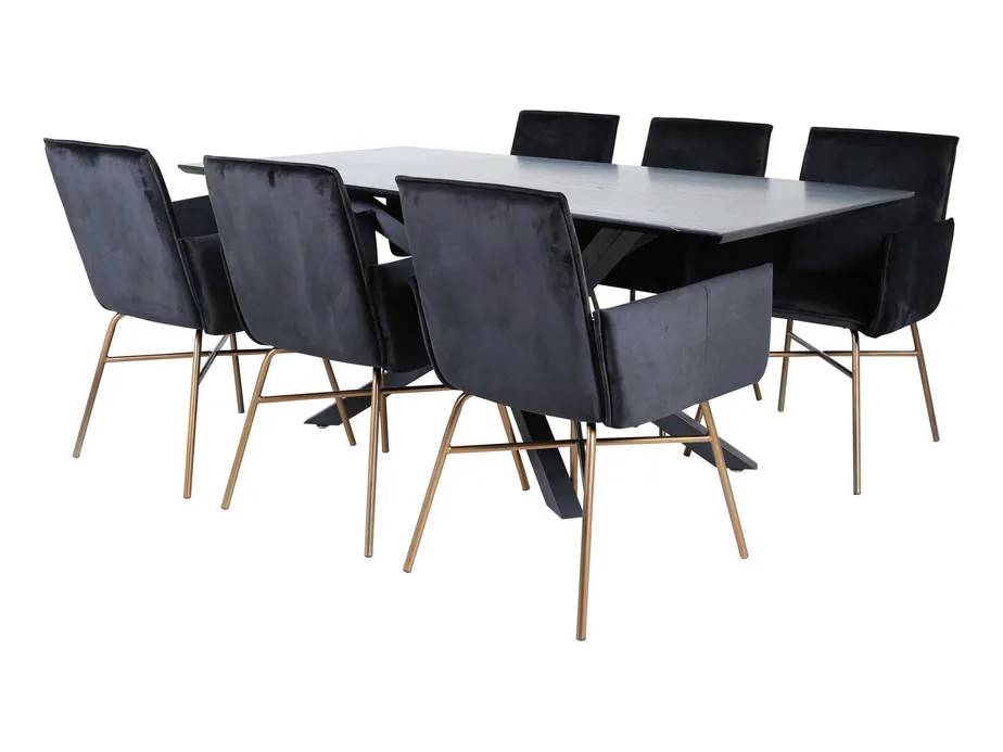 Venture Design Piazza & Petra matgrupp Svart/svart 6 stolar & bord 180 x 90 cm