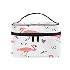 Makeupväska, röd flamingo hjärtmönster kosmetisk toalettförvaring stort resehandtag personliga påsfack för tonårstjej kvinnor dam, julklapp