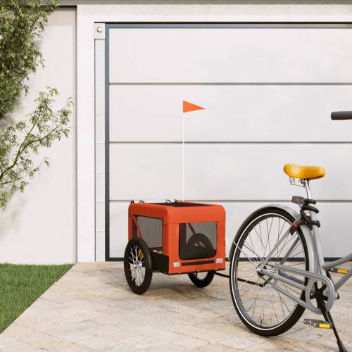Cykelvagn för djur orange och svart oxfordtyg och järn