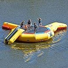 Lake studsmatta, vatten uppblåsbar studsmatta, flytande vatten studsmatta/sjö studsmatta/vattenrutschbana studsmatta, uppblåsbar simplattform med rutschkana och hoppväska