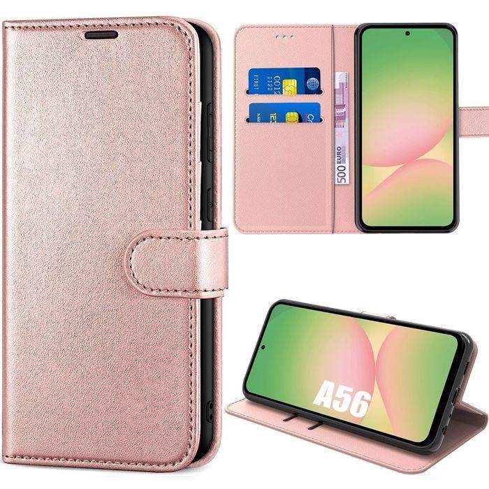 Protective case - BOOLING - for Samsung Galaxy A56 5G - Shockproof - Pink PU Leather - Stand function rosa
