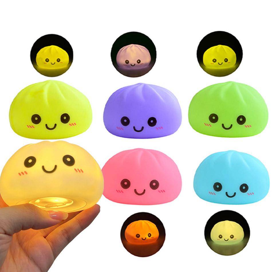 Lysande Bao Squishy Leksaksset Varmt Ljus Knådbollar för Dumplings Söt Nattlampa vid Sängen Fidget-leksaker Sömnkompis