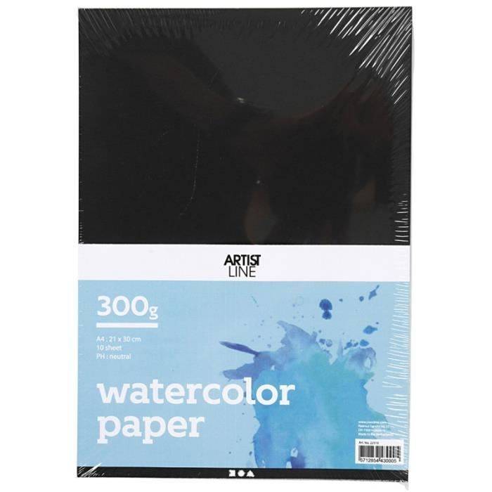 Black A4 Watercolour Paper - 300 g - 10 Sheets - Ideal for Watercolour - Mixed Media - Adult