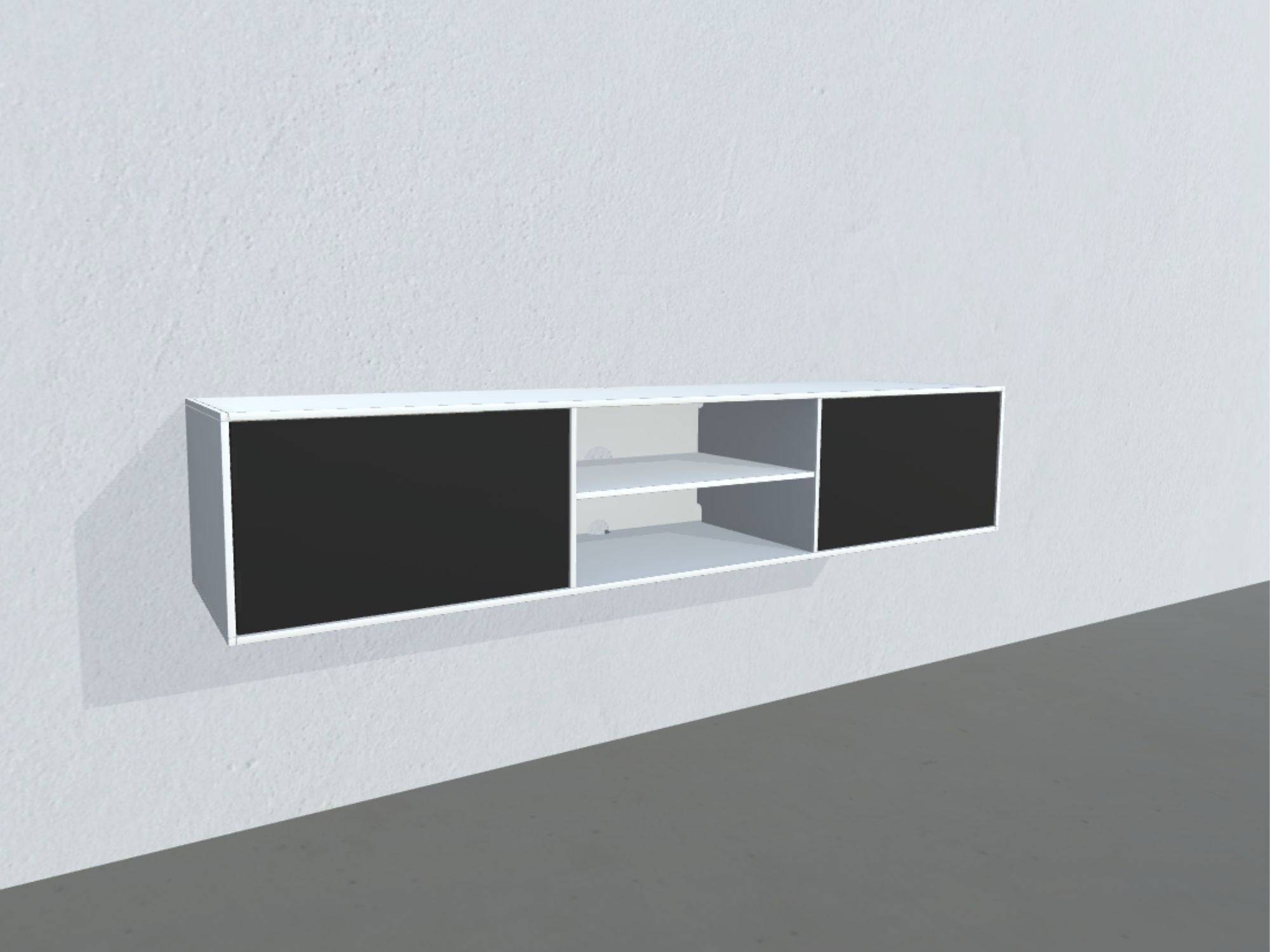 Square Classic TV-bord - opstilling 45 (malet træ korpus, hvidmalet korpus, sort stoffront, dybde: 42 cm)