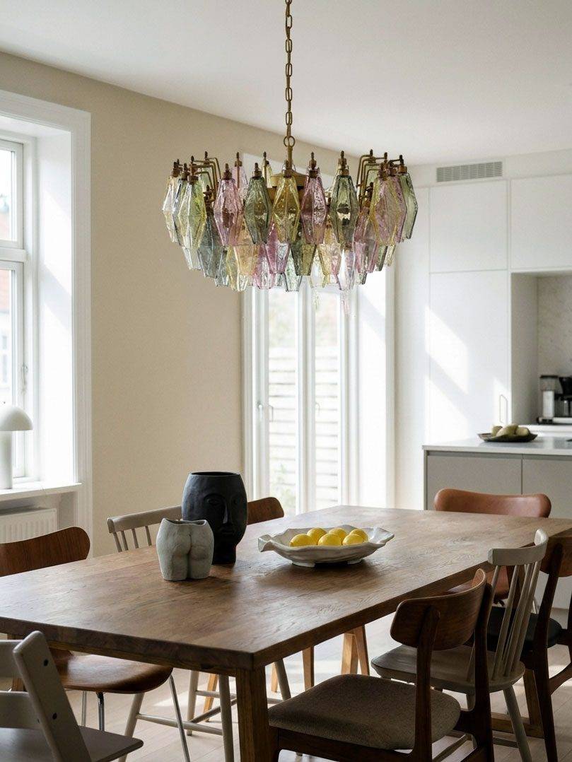 Murano Lysekrone Poliedri 56 glas Multi Mat guld uden patinering