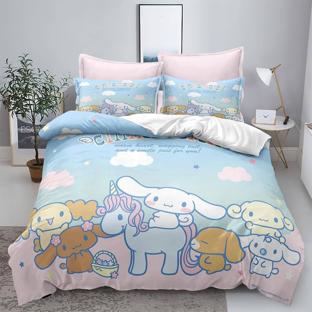 Sanrio Pom Pom Purin Cinnamoroll Sängkläder Täcke Överkast Påslakan Örngott 2-3 Delar Set för Barn Vuxen AU Double180x210cm