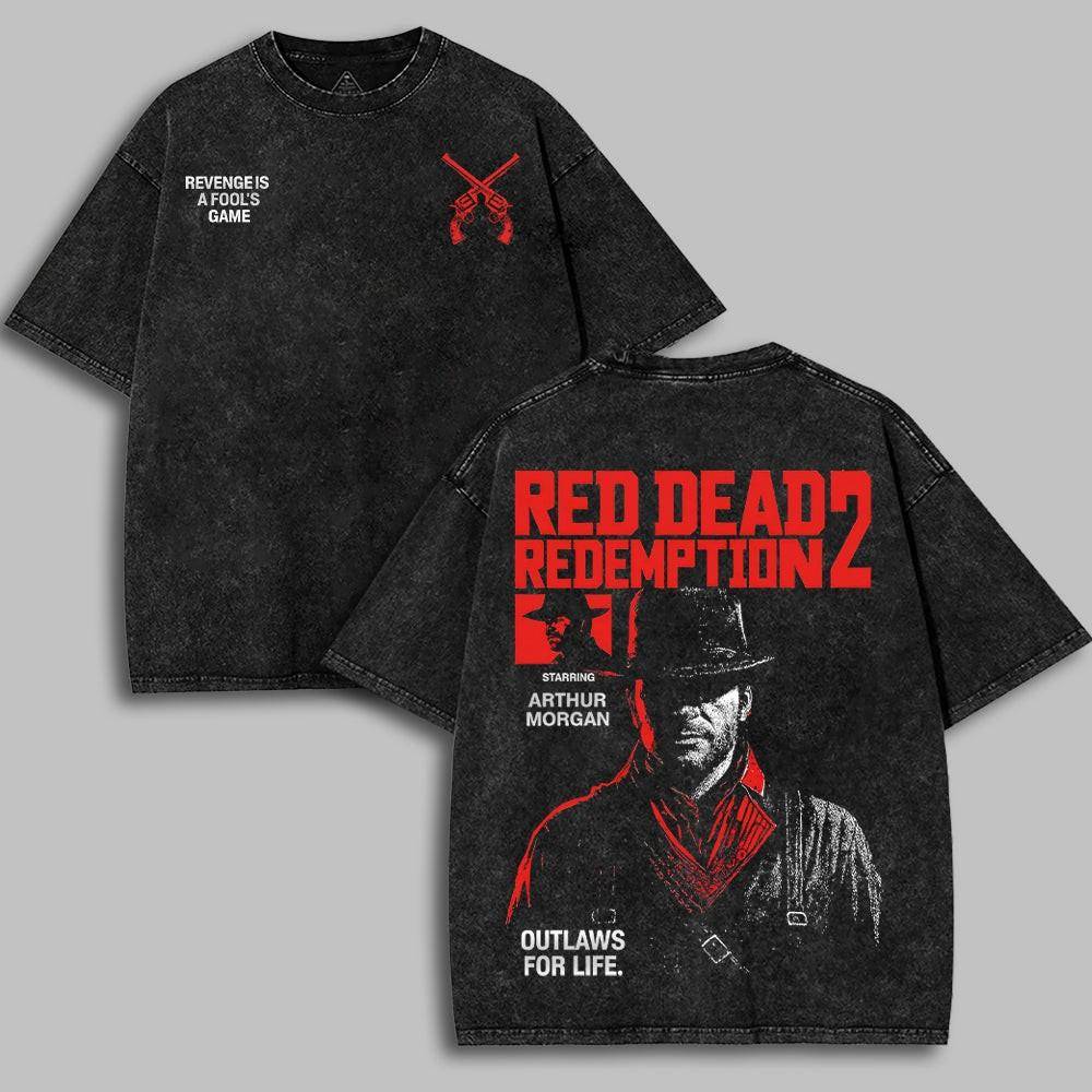 Red Dead Redemption II Classic – Tvättad T-shirt Bomull Herrkläder Topp | SEP 81 cm