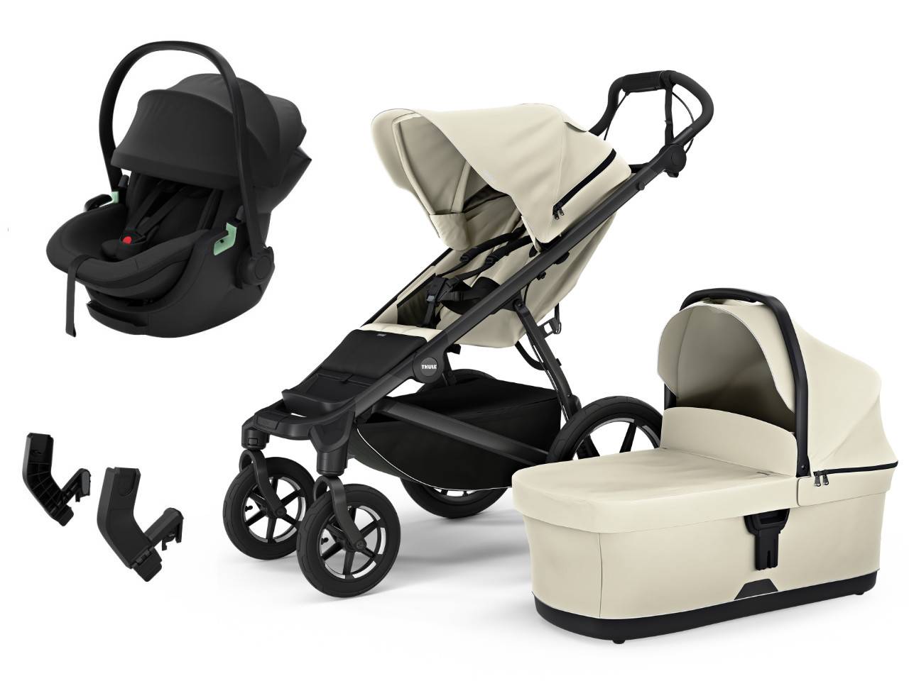 Thule Urban Glide 4-wheel Stroller Set 3-in-1 incl. Maple i-Size Infant Car Seat - Soft Beige - Magnetic Buckle