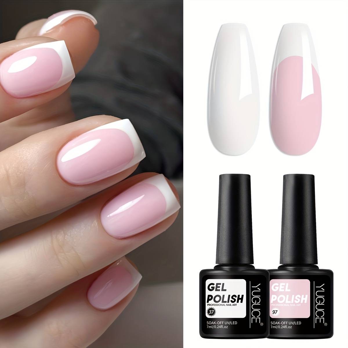 TEMU Yuguce 2pcs French Manicure Gel Nail Kit Set With /led - Diy Nail Polish System, Compact 0.24oz Bottles For Gel Polish, For Women's Nail (/led Compatible)