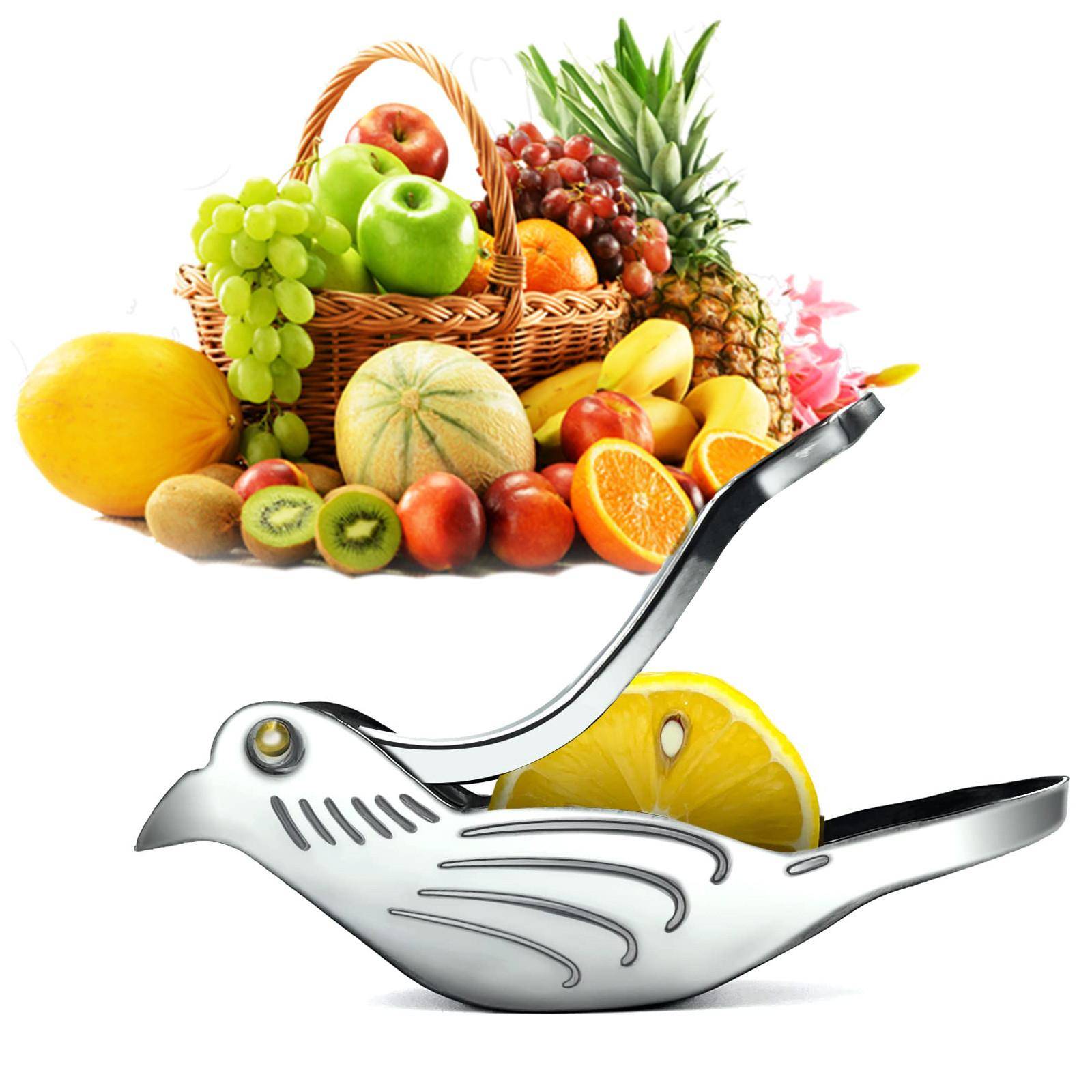 Manuell citronsaftpress i rostfritt stål citronpressare fågelform citronjuicer Bärbar handfruktpress för apelsinlime Granatäpple silver