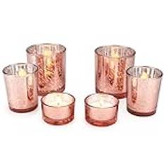 LALAGO Värmeljusglas set om 6, fläckade värmeljushållare glas, ljushållare värmeljushållare för värmeljus, dekoration, jul, bordsdekoration, bröllop (rosa)