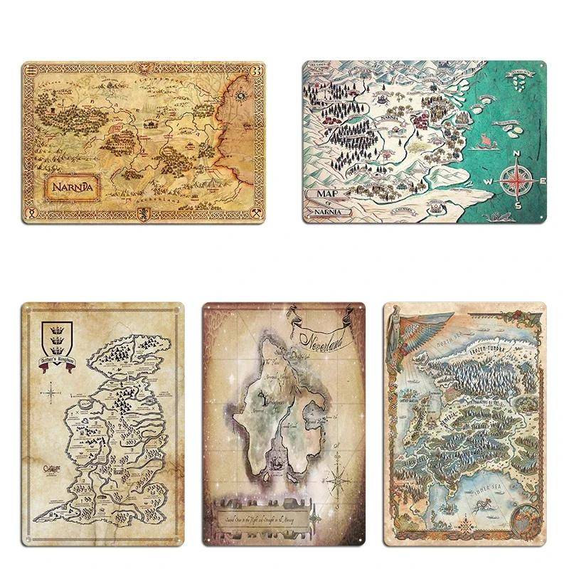 Golgleth Karta över Narnia Dubbelstorlek Klassisk Neverland Karta över Kung Arthurs Storbritannien Metall Biograf Vardagsrum Pub Plåtskylt Affischer
