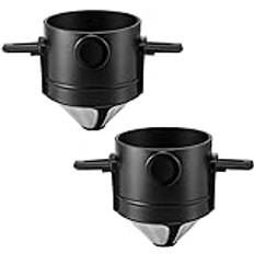 NobeOnbe 2st Bekväm hand Brewing Coffee Filter Cup, återanvändbara, Drip rostfritt stål Filter med hopfällbar harts hållare för hem, resor och Camping