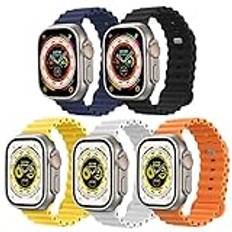 Astorgos 5Pack Ocean Band Compatible with Apple Watch Ultra 49mm 45mm 44mm 42mm iWatch Series SE2 SE 8 7 6 5 4 3 2 1, Silicone iWatch Band Replacement Sport Strap for Women Men, Multi Color