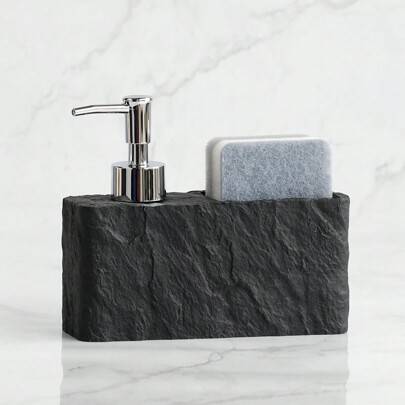 250ml Black Rock Stone Like Reisn Kökstvål Lotion Flytande Dispenser Med Svamphållare Hem Badrumsinredning Höstdekor Tillbaka till skolan - Svart (A,B,C)