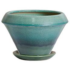 Plus Garden Flower Pot and Saucer Set Velux with Drain Hole Turquoise Shigaraki Ware 230mm 541-13