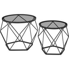 Runda soffbord set, modern stil, skiffergrå/svart