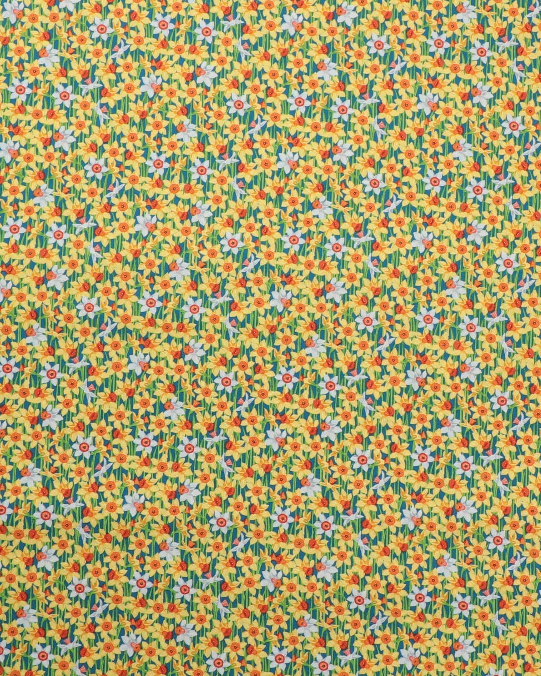 Hvide og gule påskeliljer på grøn - Patchwork - 100% Bomuld