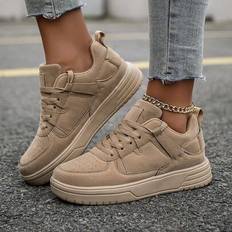 Kaki Retro Fashion Sneakers med snörning för kvinnor, lätta och mångsidiga bekväma halkfria platta promenadskor, lämpliga för utomhusbruk, skridskor, - Kaki - EUR36,EUR37,EUR38,EUR39,EUR40,EUR41,EUR42,EUR43