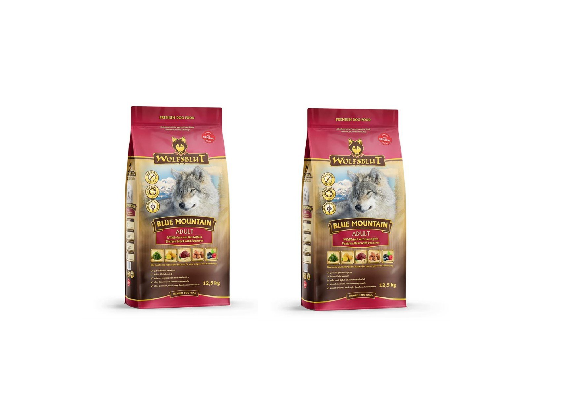 Wolfsblut - 2x Dogfood - Blue mountain, adult 12,5 kg. - hypoallergenic - Bundle