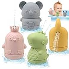 BelleStyle Badkarsleksak badleksak baby silikon baddjur, set om 4 vattenleksaker sprutdjur mögelfri badkar leksak gåvor för barn spädbarn småbarn från 1 2 3 4 år
