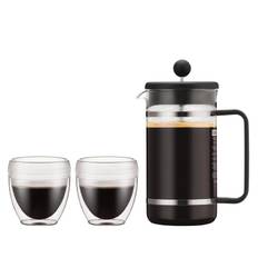 Bodum BISTROSET French Press coffee maker, 8 cup, 1.0 l, 34 oz, PC Beaker and 2 pcs Pavina Outdoor 0,25L, 8 oz Black