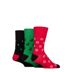 Mens 3 Pair SOCKSHOP Gentle Grip Cotton Christmas Socks Green / Black 6-11 - Assorted