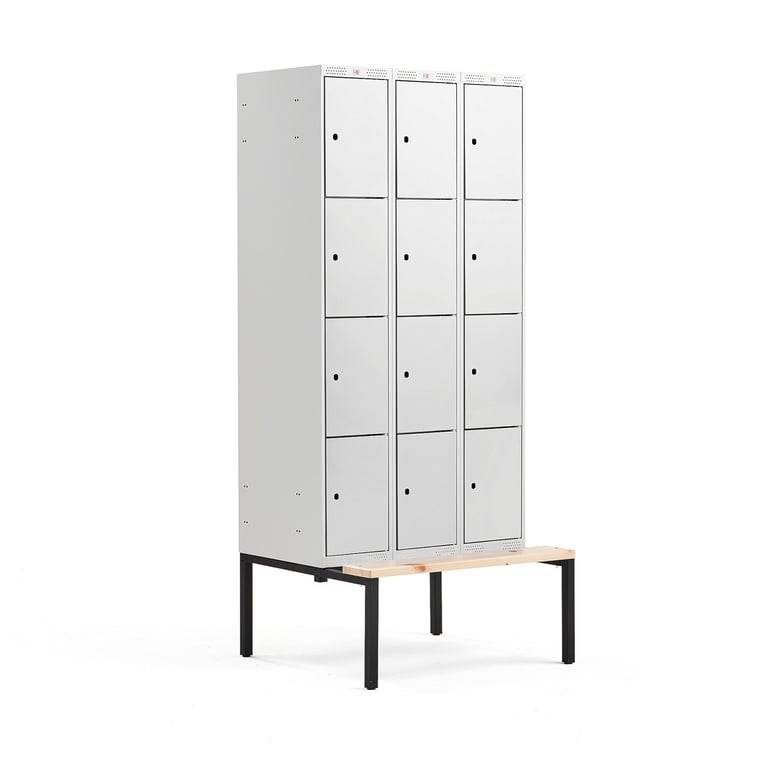 Småfacksskåp CLASSIC, bänkstativ, 3 sektioner, 12 fack, 2120x900x550 mm, grå