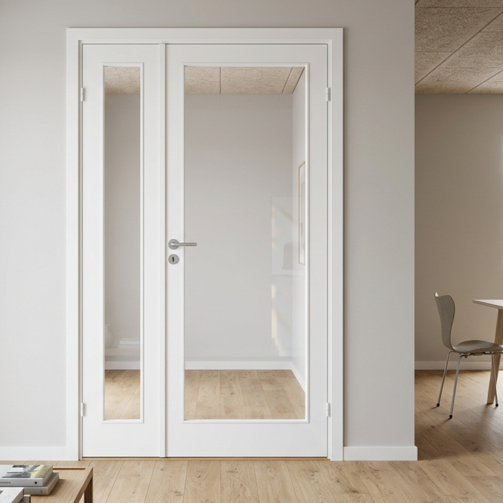 Fransk dør fra Swedoor, Easy GW1, Halvanden, Hvid NCS S0502-Y, Clever-line, M11,1x21