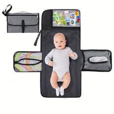 TEMU Portable Diaper Changing Mat For Babies, Detachable Travel Diaper Pad With Wipes Pocket, Waterproof Polyester Fiber, Ideal For Baby Shower & Newborn Gift, Black/grey