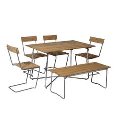 Grythyttan Stålmöbler - Klassisk serie spisegruppe B25A bord, bænk 8 & 4 stole 1 olieret eg - Havemøbelsæt til spisning