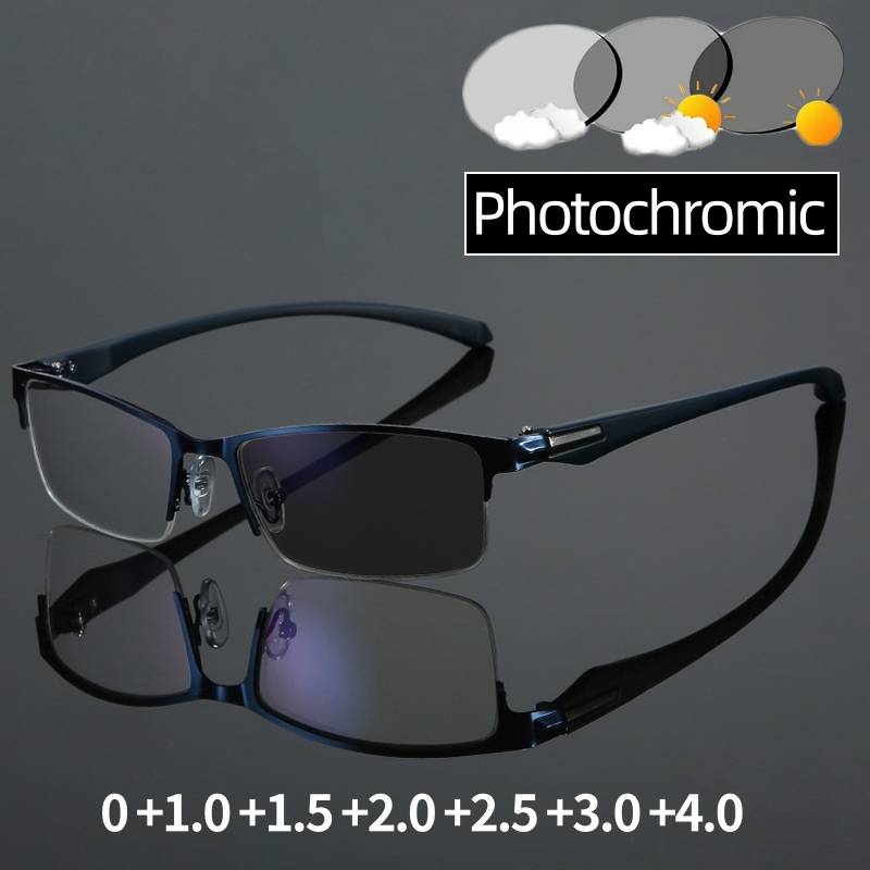 Smart Photochromic Reading Glasses for Men Trendy Presbyopia Sunglasses 2 in 1 Unisex Farsighted Eyewear Prescription +1.0 +1.5
